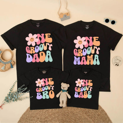 Matching One Groovy Babe Birthday Family Shirts, Groovy First Birthday Girl Outfit, Mama & Daddy Retro Pastel T-shirt, Smash Cake Set