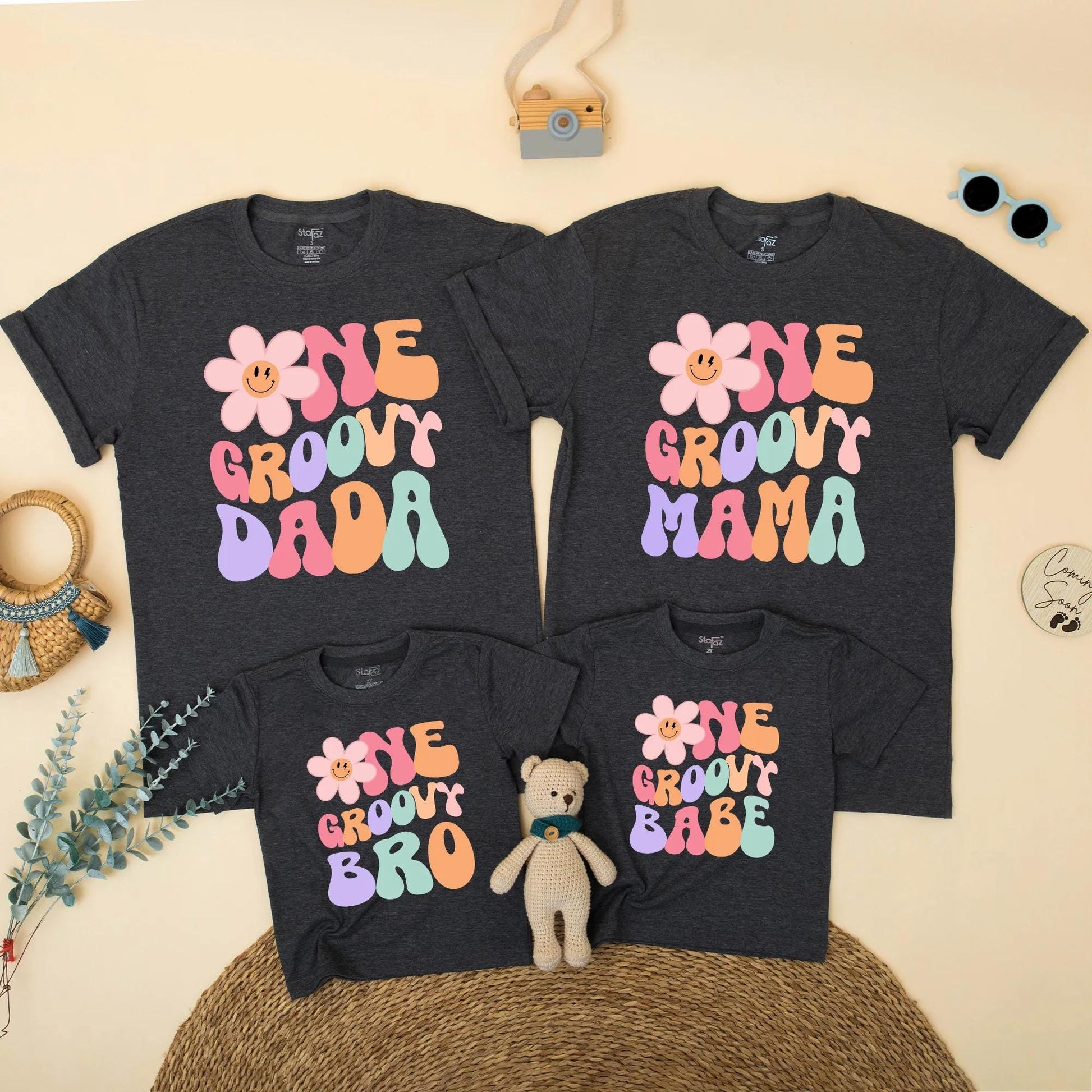 Matching One Groovy Babe Birthday Family Shirts, Groovy First Birthday Girl Outfit, Mama & Daddy Retro Pastel T-shirt, Smash Cake Set
