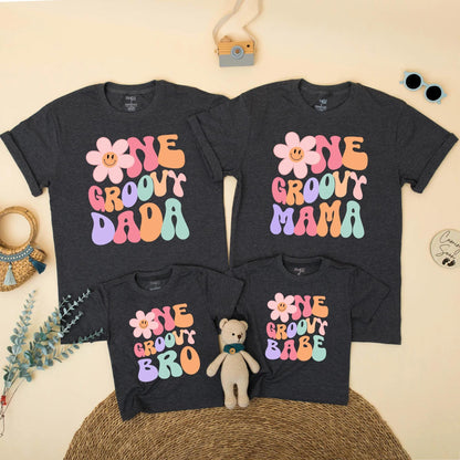 Matching One Groovy Babe Birthday Family Shirts, Groovy First Birthday Girl Outfit, Mama & Daddy Retro Pastel T-shirt, Smash Cake Set