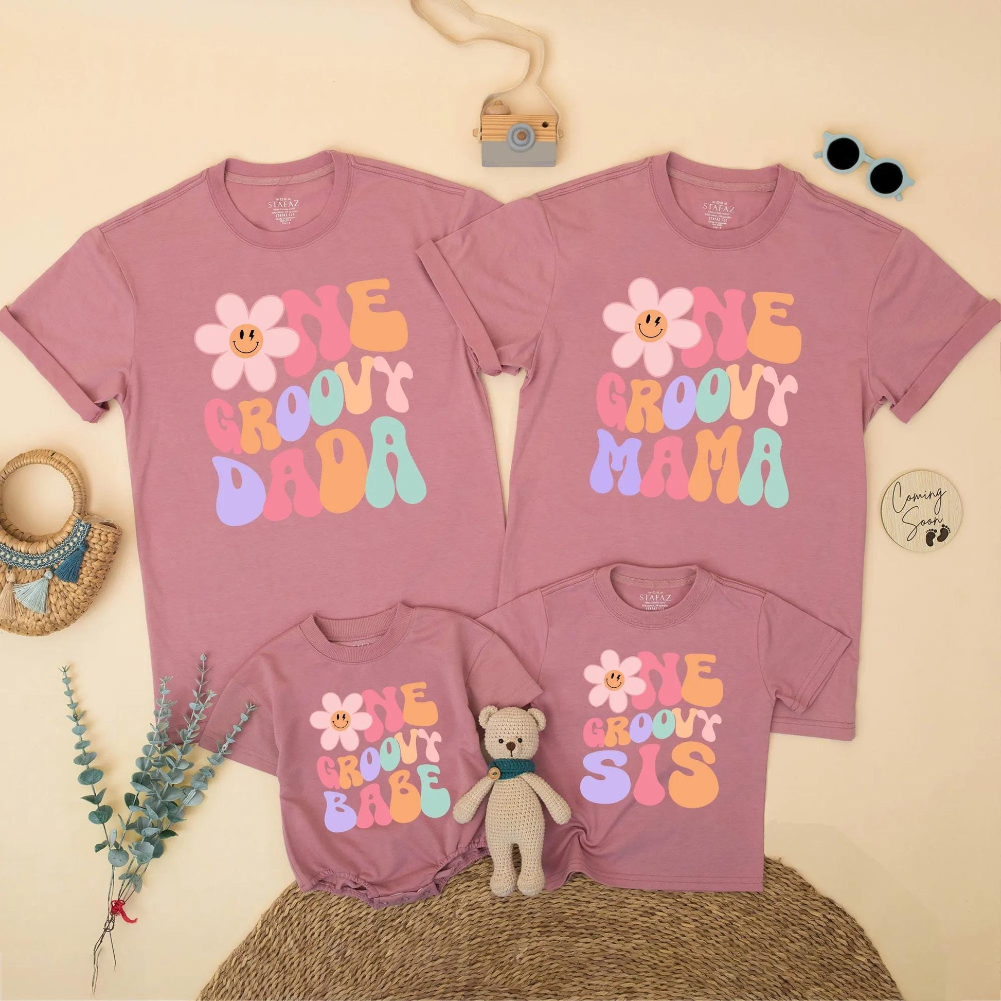Matching One Groovy Babe Birthday Family Shirts, Groovy First Birthday Girl Outfit, Mama & Daddy Retro Pastel T-shirt, Smash Cake Set