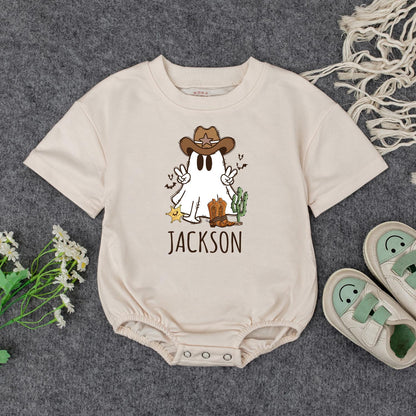 Whimsical Cowboy Ghost Baby Outfit Personalized Halloween Kids Custom Name Bodysuit Fall Toddler Sweatshirt