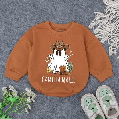Whimsical Cowboy Ghost Baby Outfit Personalized Halloween Kids Custom Name Bodysuit Fall Toddler Sweatshirt