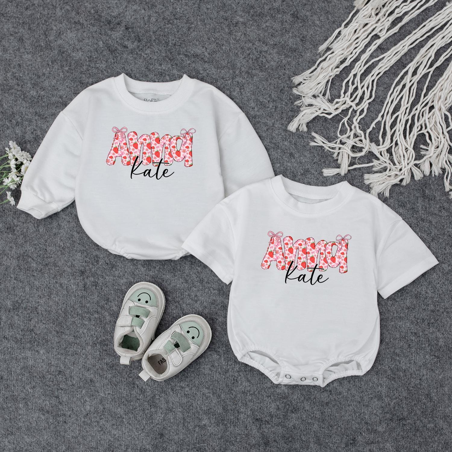 Custom Aunt Kate Strawberry Floral Baby Bodysuit Outfit Personalized Auntie Gift Baby Shower Present Matching Family Shirt