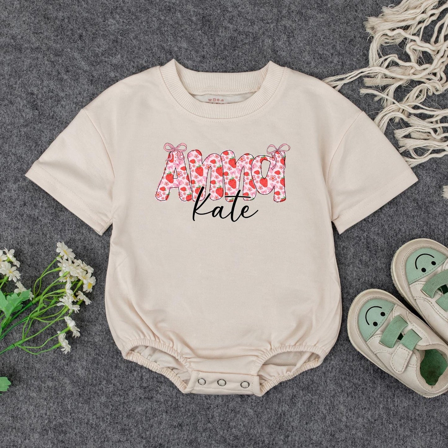 Custom Aunt Kate Strawberry Floral Baby Bodysuit Outfit Personalized Auntie Gift Baby Shower Present Matching Family Shirt