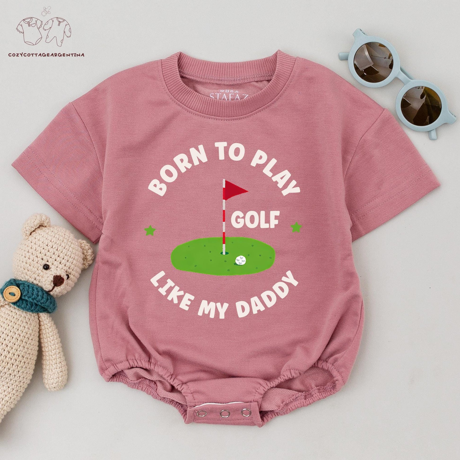 Born to Play Golf Like My Daddy Baby Romper Cute Golf Green Flag Outfit First Birthday Gift for Baby Boy Daddy's Future Golfing Buddy