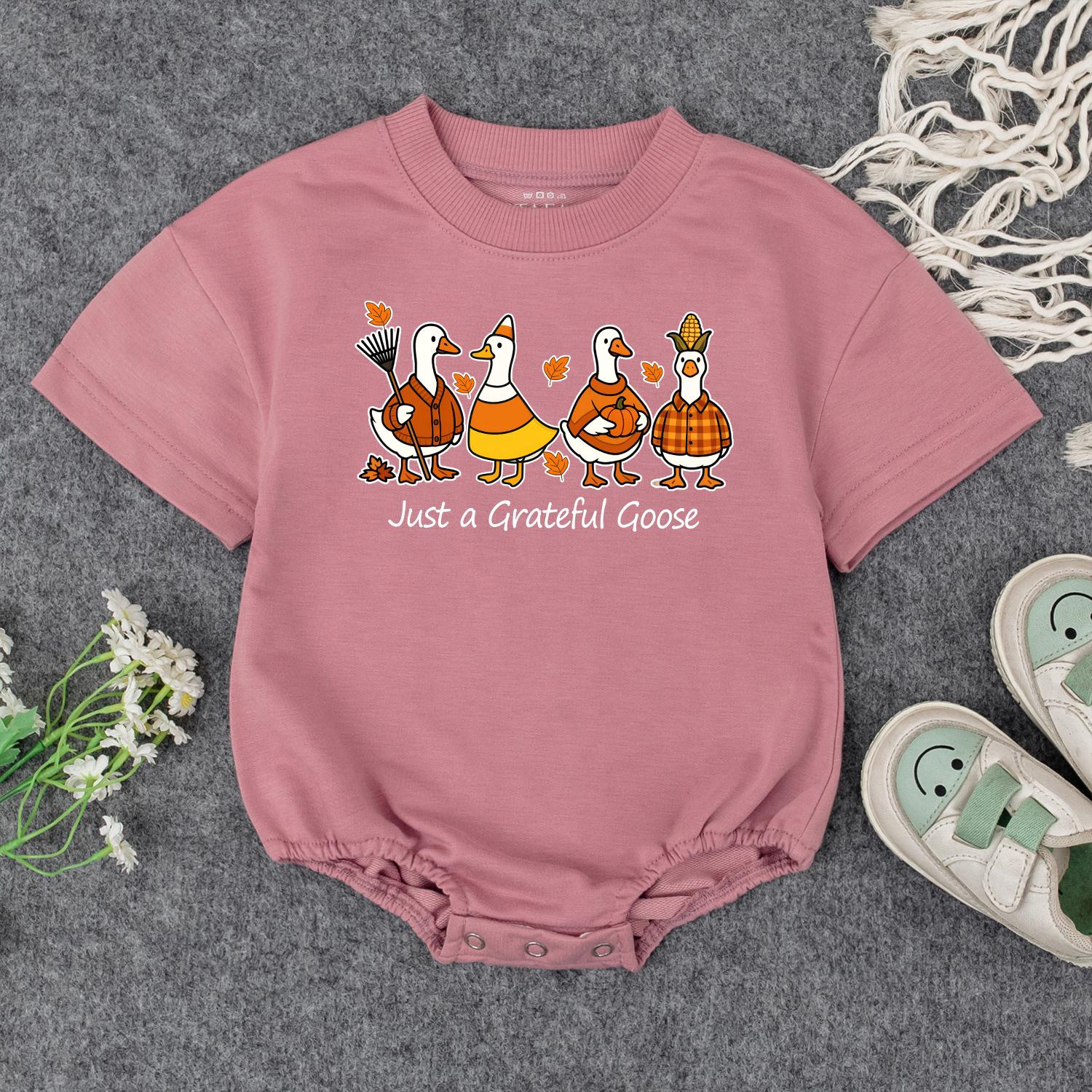 Just a Grateful Goose Baby Sweatshirt Adorable Fall Thanksgiving Toddler Outfit Autumn Geese Kids Clothing Cute Whimsical Pumpkin Design