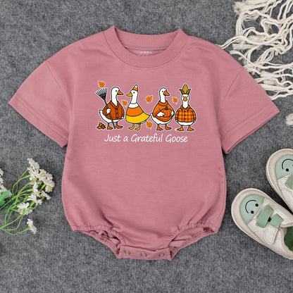 Just a Grateful Goose Baby Sweatshirt Adorable Fall Thanksgiving Toddler Outfit Autumn Geese Kids Clothing Cute Whimsical Pumpkin Design