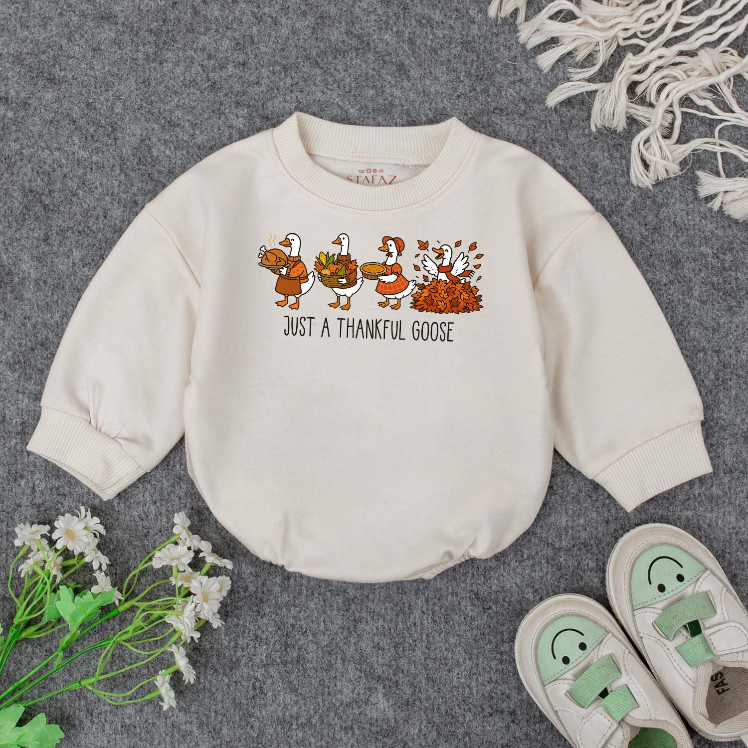 Thankful Goose Baby Sweatshirt, Cute Thanksgiving Toddler Tee: Autumn Geese Outfit for Fall, Festive Kids Clothes, Harvest Baby Shower Gift Idea, Comfy Top 136 chars