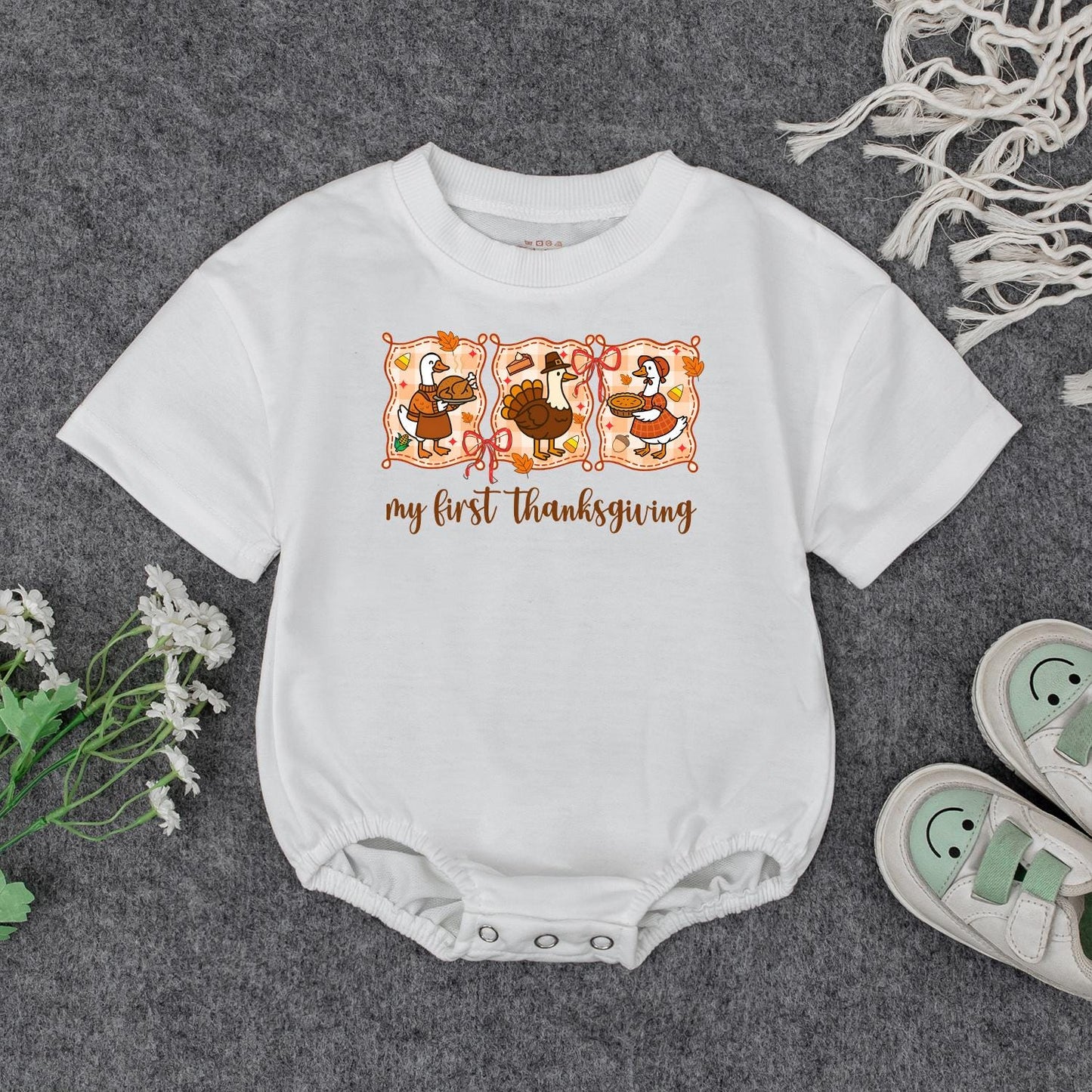 My First Thanksgiving Outfit Baby Turkey Sweatshirt Cute Cartoon Duck Infant Clothes Fall Toddler Shirt, Adorable Autumn Holiday Gift Idea, 135 Chars