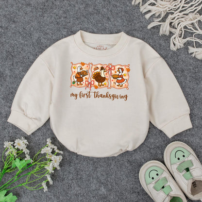 My First Thanksgiving Outfit Baby Turkey Sweatshirt Cute Cartoon Duck Infant Clothes Fall Toddler Shirt, Adorable Autumn Holiday Gift Idea, 135 Chars