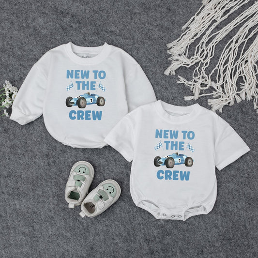 New to the Crew Baby Bodysuit Race Car Outfit Infant Coming Home Clothes Boy Girl Shower Gift Toddler Shirt Cute Playful Design