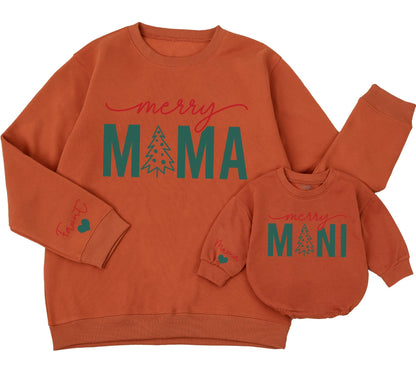 Personalized Merry Mama & Mini Sweatshirts Matching Christmas Outfits Custom Name Baby Girl Romper Gift