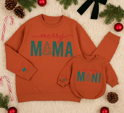 Personalized Merry Mama & Mini Sweatshirts Matching Christmas Outfits Custom Name Baby Girl Romper Gift