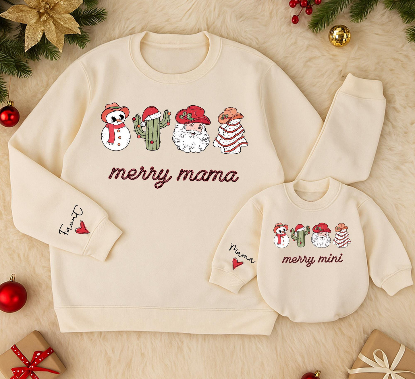 Personalized Merry Mama & Mini Sweatshirts Cute Christmas Outfit for Mom and Baby Matching Family Holiday Gift