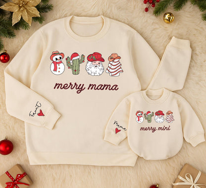 Personalized Merry Mama & Mini Sweatshirts Cute Christmas Outfit for Mom and Baby Matching Family Holiday Gift