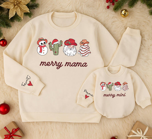 Personalized Merry Mama & Mini Sweatshirts Cute Christmas Outfit for Mom and Baby Matching Family Holiday Gift