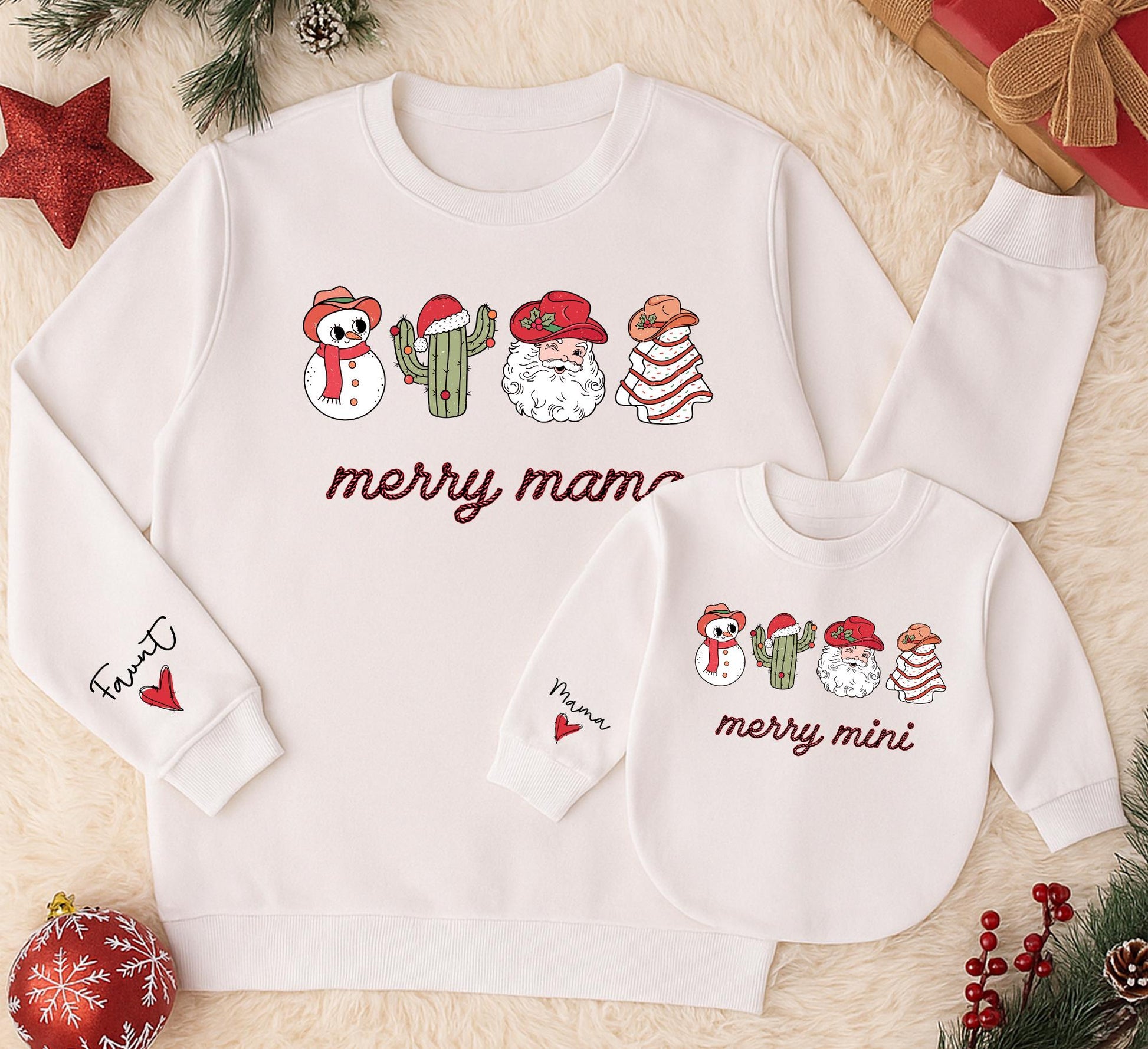 Personalized Merry Mama & Mini Sweatshirts Cute Christmas Outfit for Mom and Baby Matching Family Holiday Gift
