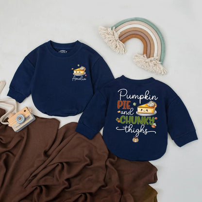 Custom Name Pumpkin Pie & Chunky Thighs Baby Romper Fall Toddler Girl Bodysuit, First Thanksgiving Outfit, Personalized Baby Clothes, Autumn Gift