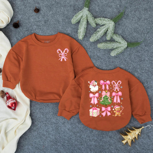 Pink Christmas Bow Bubble Romper for Baby Girl with Santa Claus Trees Gingerbread Men & Candy Cane Design Perfect First Christmas Gift
