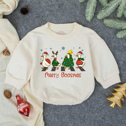 Merry Goosmas Christmas Geese Romper Baby Toddler Infant Farmhouse Country Outfit Gift