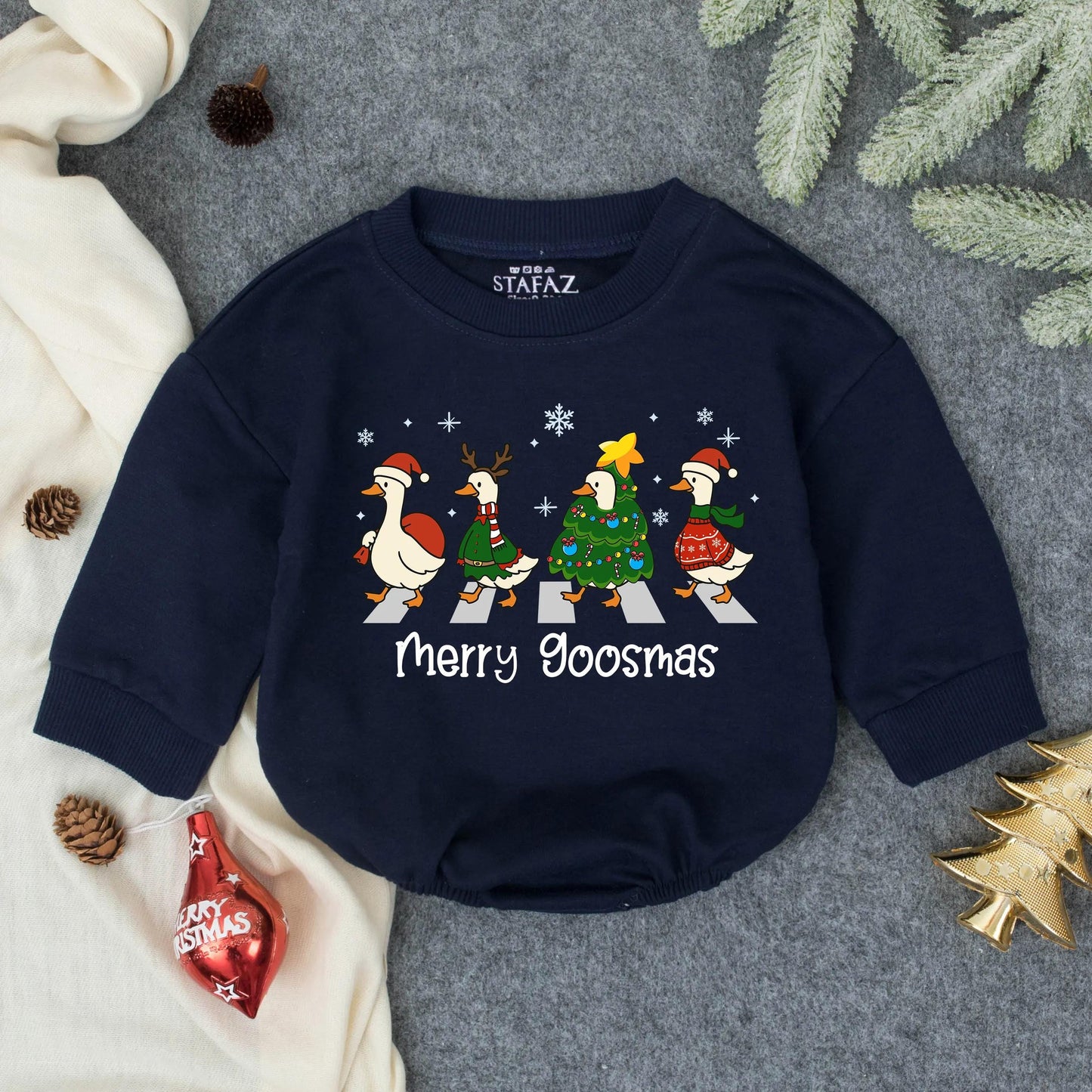 Merry Goosmas Christmas Geese Romper Baby Toddler Infant Farmhouse Country Outfit Gift
