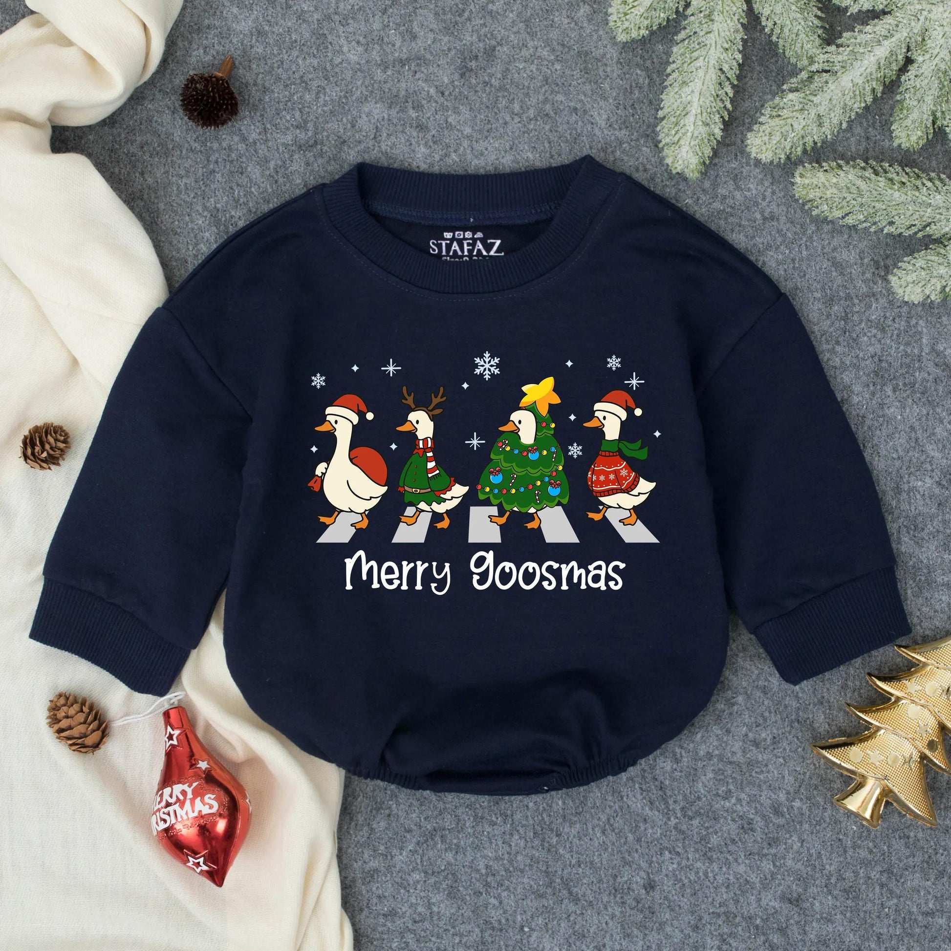 Merry Goosmas Christmas Geese Romper Baby Toddler Infant Farmhouse Country Outfit Gift