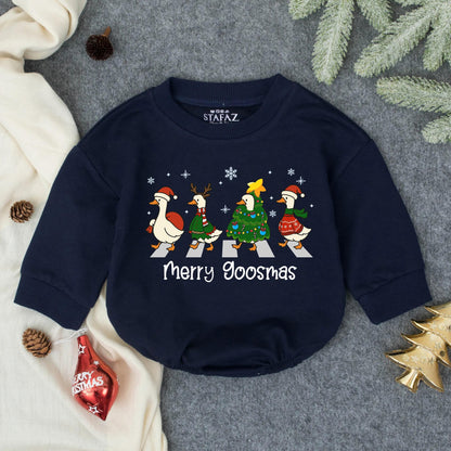 Merry Goosmas Christmas Geese Romper Baby Toddler Infant Farmhouse Country Outfit Gift