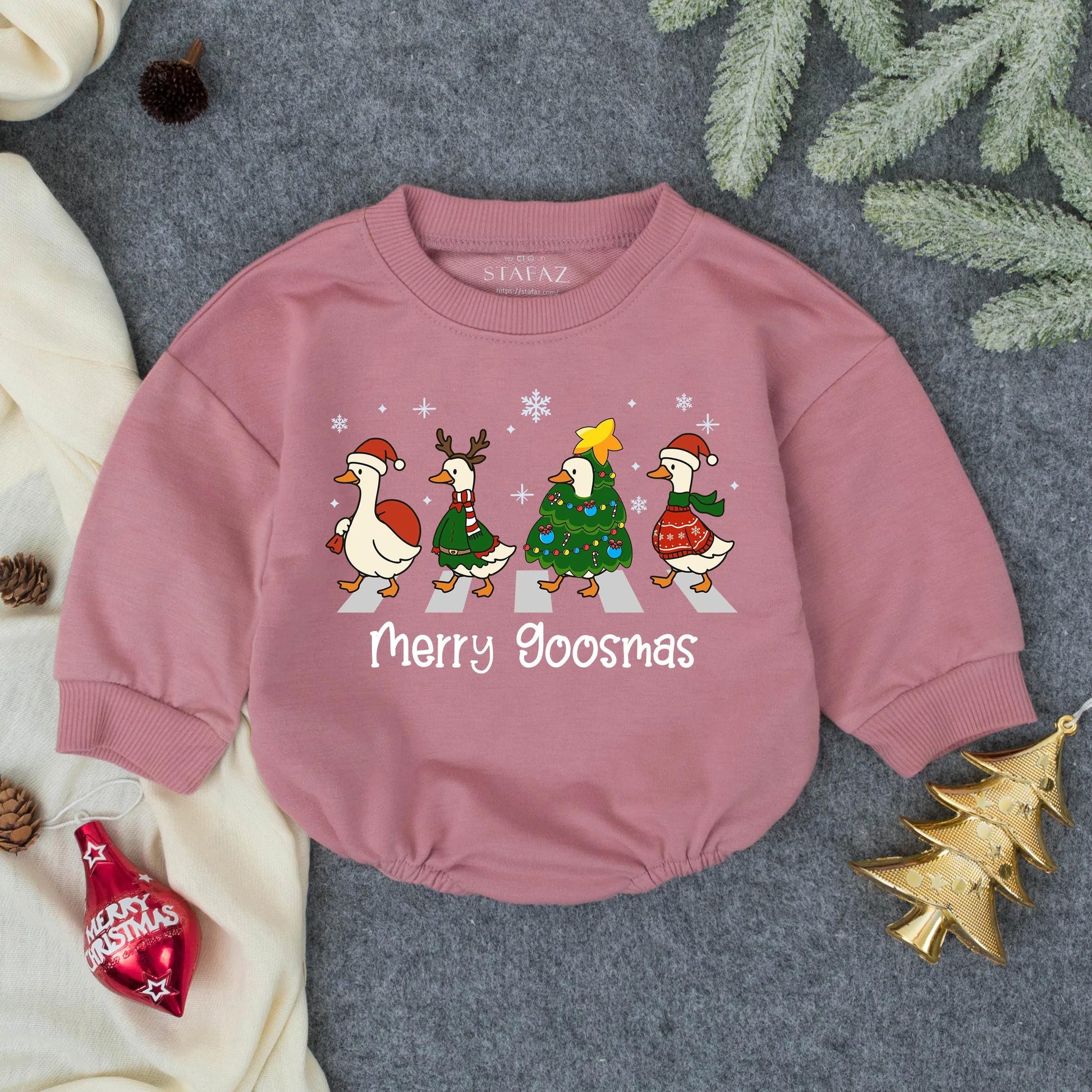 Merry Goosmas Christmas Geese Romper Baby Toddler Infant Farmhouse Country Outfit Gift