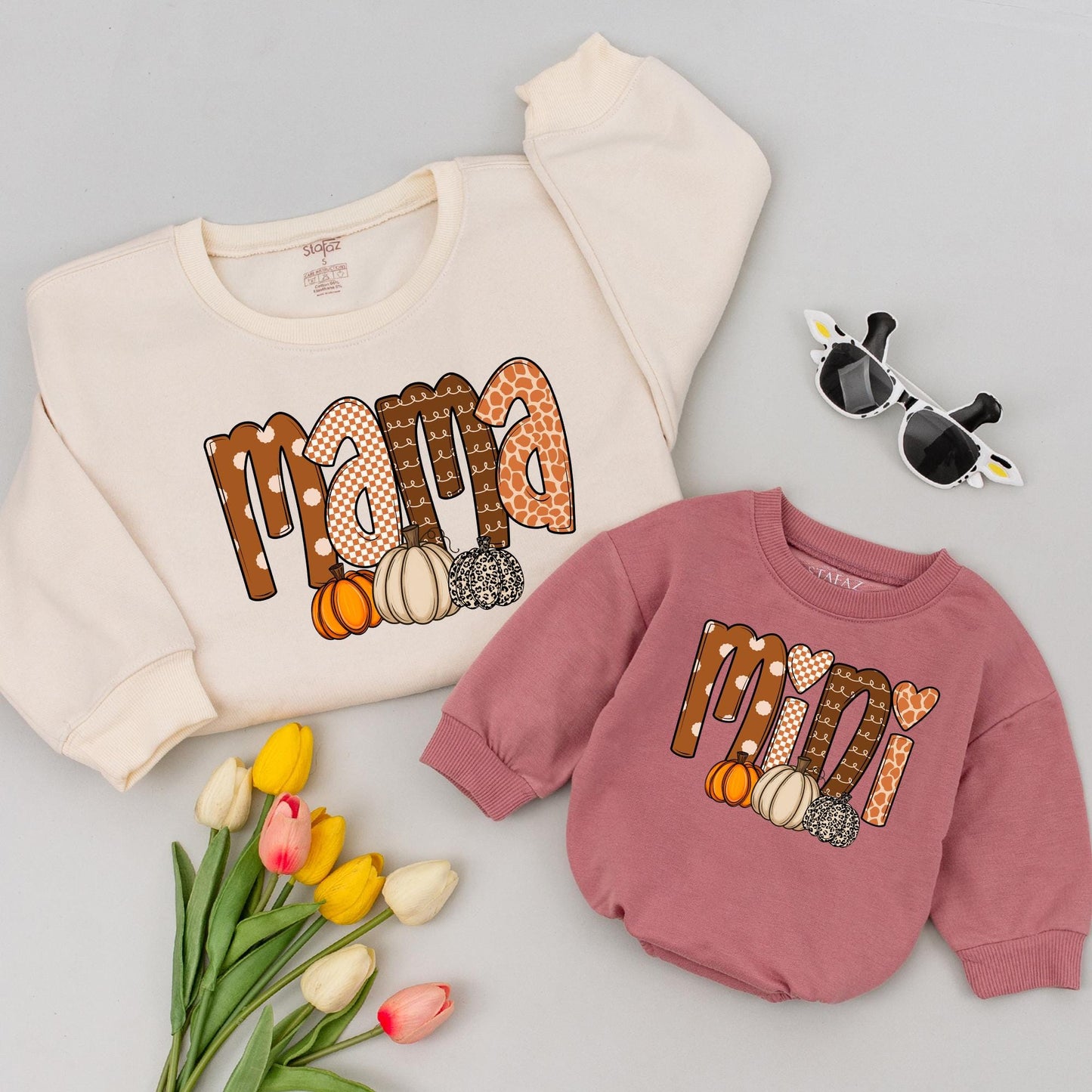 Mama and Mini Pumpkin Patch Matching Thanksgiving Shirts, Cute Fall Outfits for Mom and Baby, Leopard Print Pumpkins, Whimsical Family Apparel, Autumn Fun