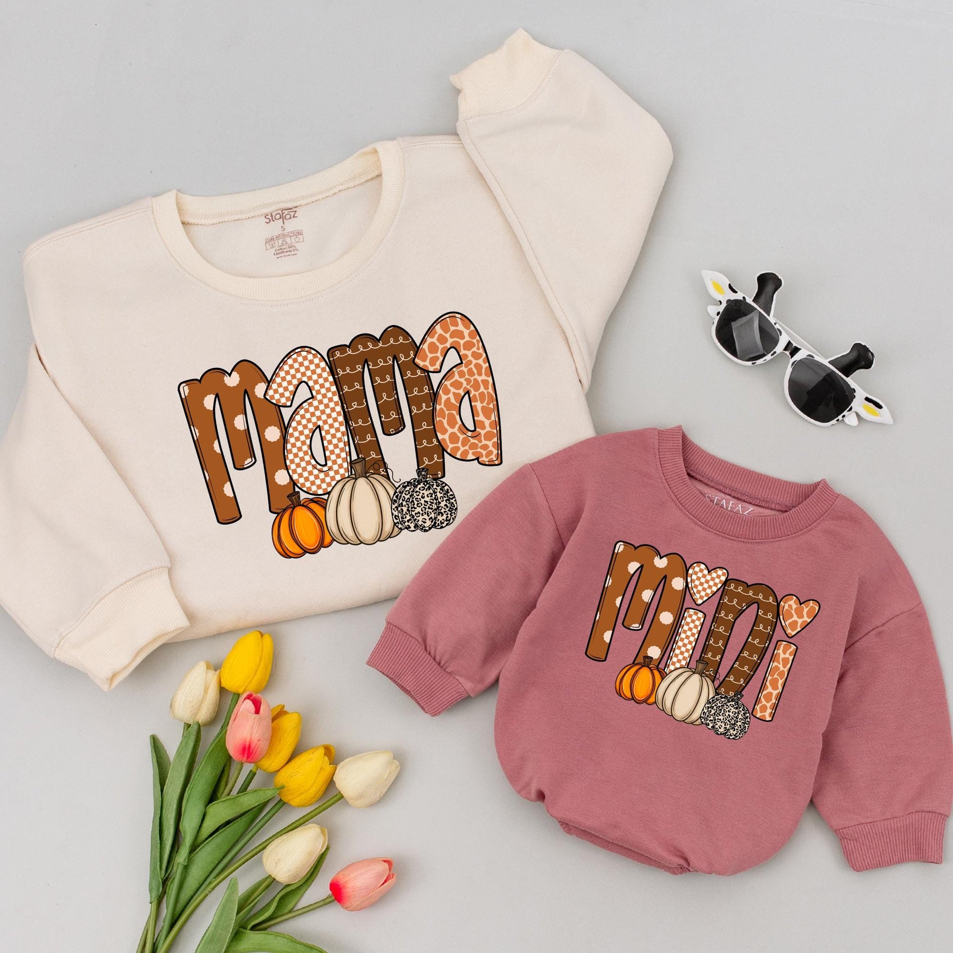 Mama and Mini Pumpkin Patch Matching Thanksgiving Shirts, Cute Fall Outfits for Mom and Baby, Leopard Print Pumpkins, Whimsical Family Apparel, Autumn Fun