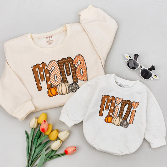 Mama and Mini Pumpkin Patch Matching Thanksgiving Shirts, Cute Fall Outfits for Mom and Baby, Leopard Print Pumpkins, Whimsical Family Apparel, Autumn Fun