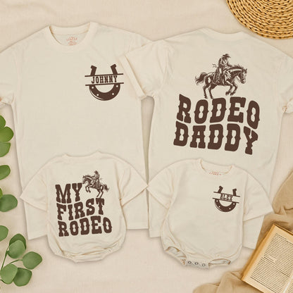 My First Rodeo Birthday Family Matching Western Shirt Cowboy Cowgirl Farm Theme 1st Birthday Party Mama Daddy Tees