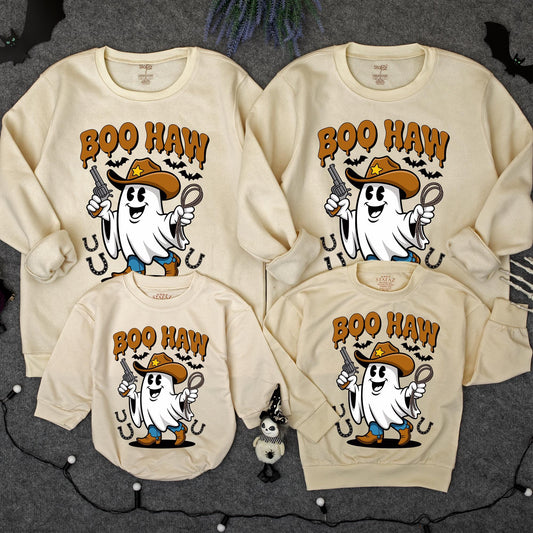 Cute Boo Haw Ghost Cowboy Sweatshirt Funny Western Halloween Family Sweater Gift