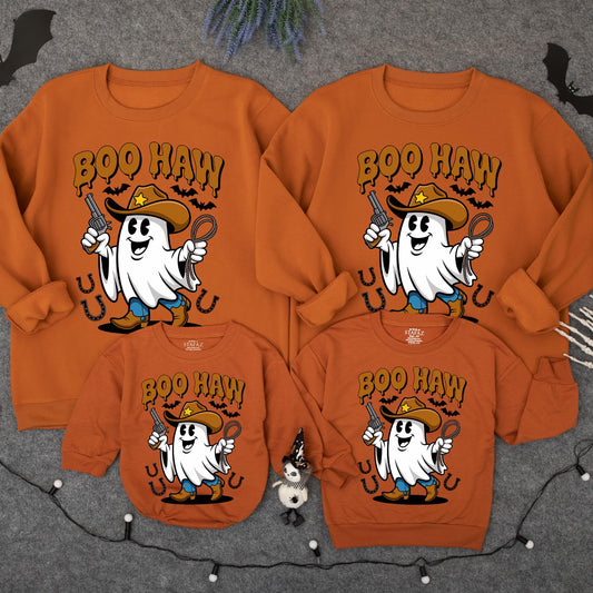 Cute Boo Haw Ghost Cowboy Sweatshirt Funny Western Halloween Family Sweater Gift