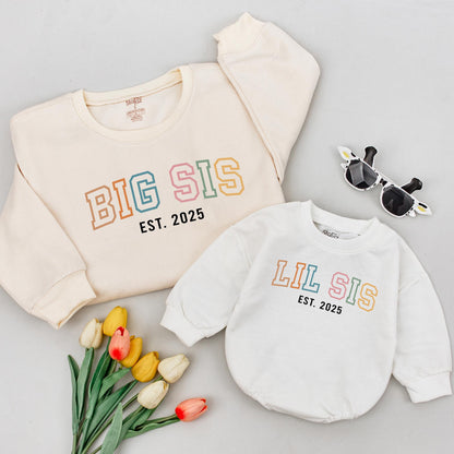 Big Sis Lil Sis Matching Sister Shirts Est. 2025 Outfit Set, Colorful Sibling Tees, Cute New Baby Gift for Girls, Toddler Matching Outfits (138 chars)