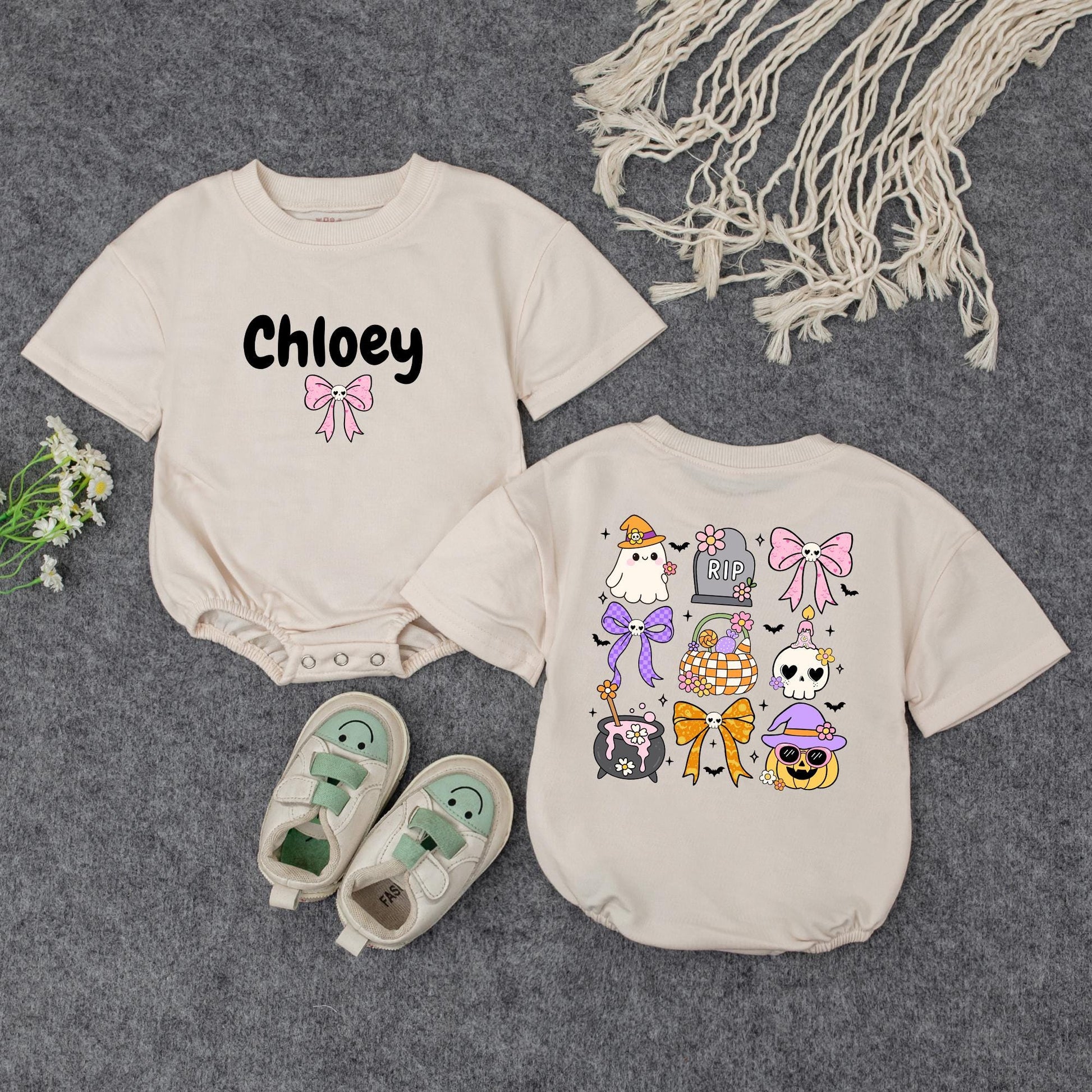 Personalized Baby Halloween Romper, Custom Name Pumpkin Ghost Outfit, Cute Fall Bodysuit for Baby Girl Boy, Autumn Toddler Clothes