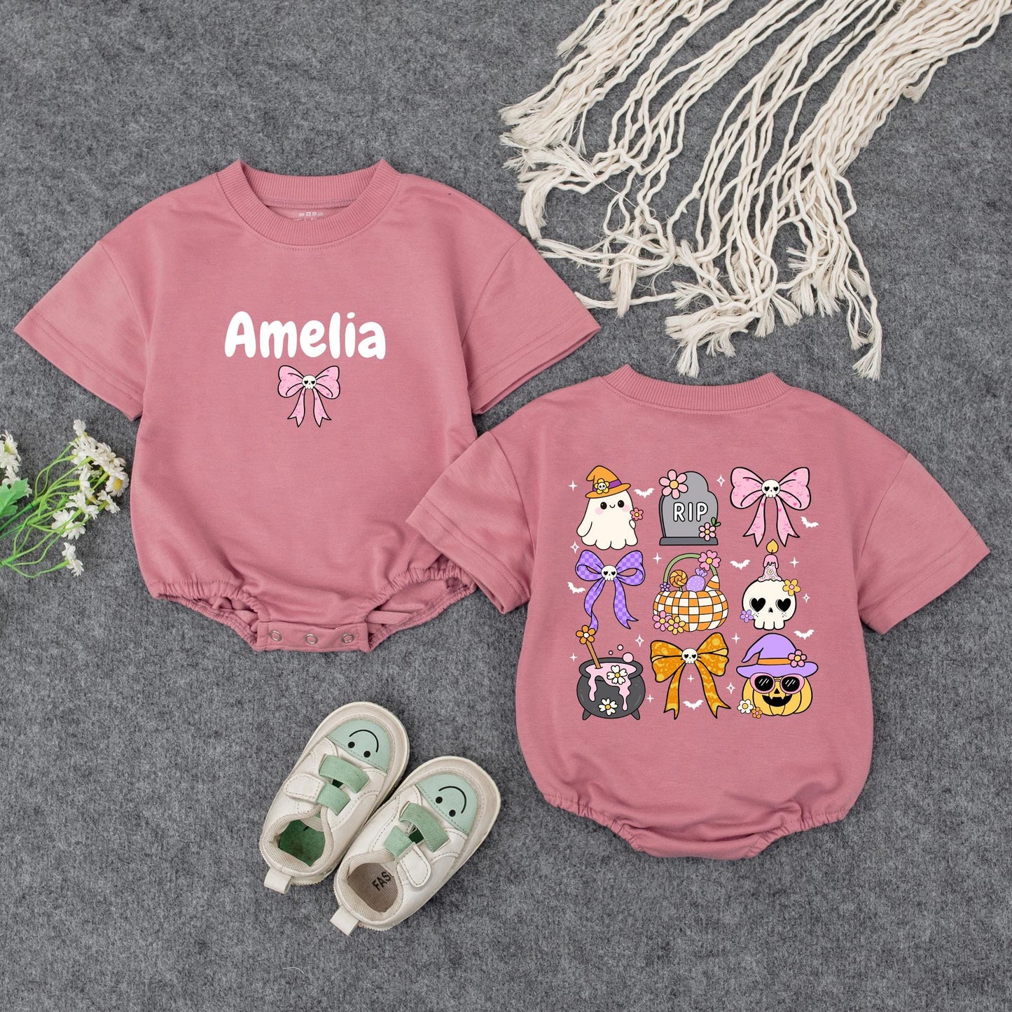 Personalized Baby Halloween Romper, Custom Name Pumpkin Ghost Outfit, Cute Fall Bodysuit for Baby Girl Boy, Autumn Toddler Clothes