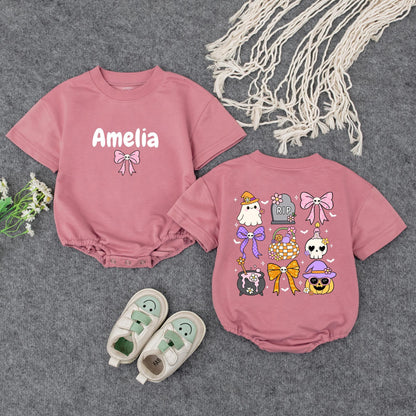 Personalized Baby Halloween Romper, Custom Name Pumpkin Ghost Outfit, Cute Fall Bodysuit for Baby Girl Boy, Autumn Toddler Clothes