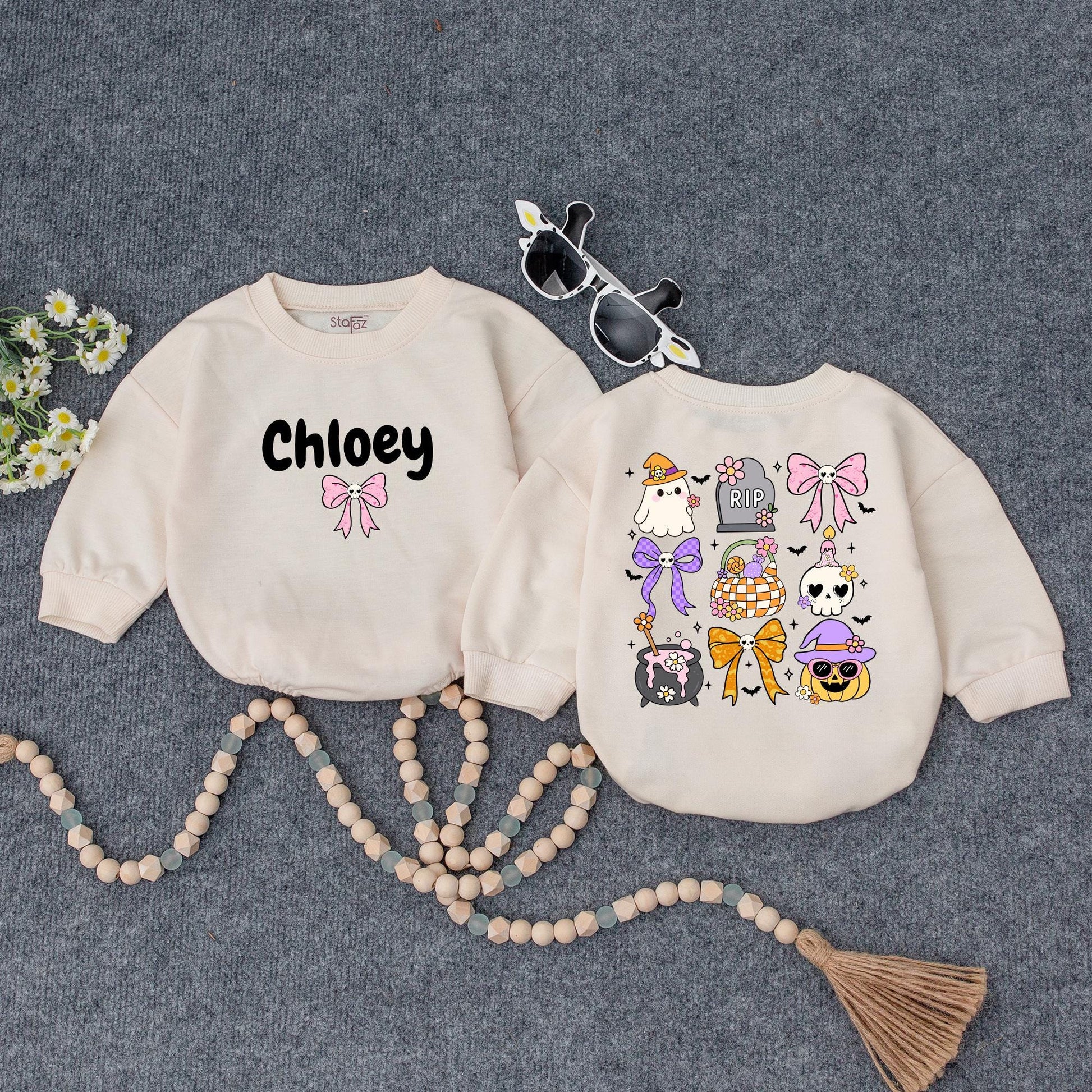 Personalized Baby Halloween Romper, Custom Name Pumpkin Ghost Outfit, Cute Fall Bodysuit for Baby Girl Boy, Autumn Toddler Clothes