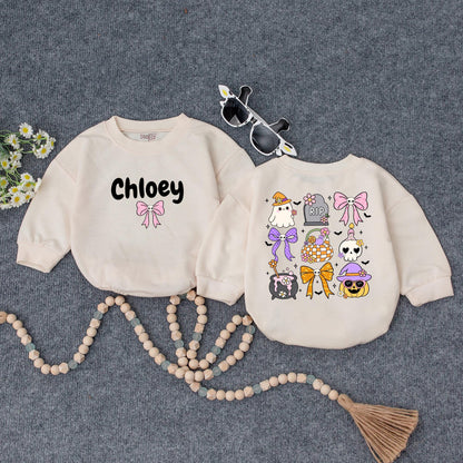 Personalized Baby Halloween Romper, Custom Name Pumpkin Ghost Outfit, Cute Fall Bodysuit for Baby Girl Boy, Autumn Toddler Clothes