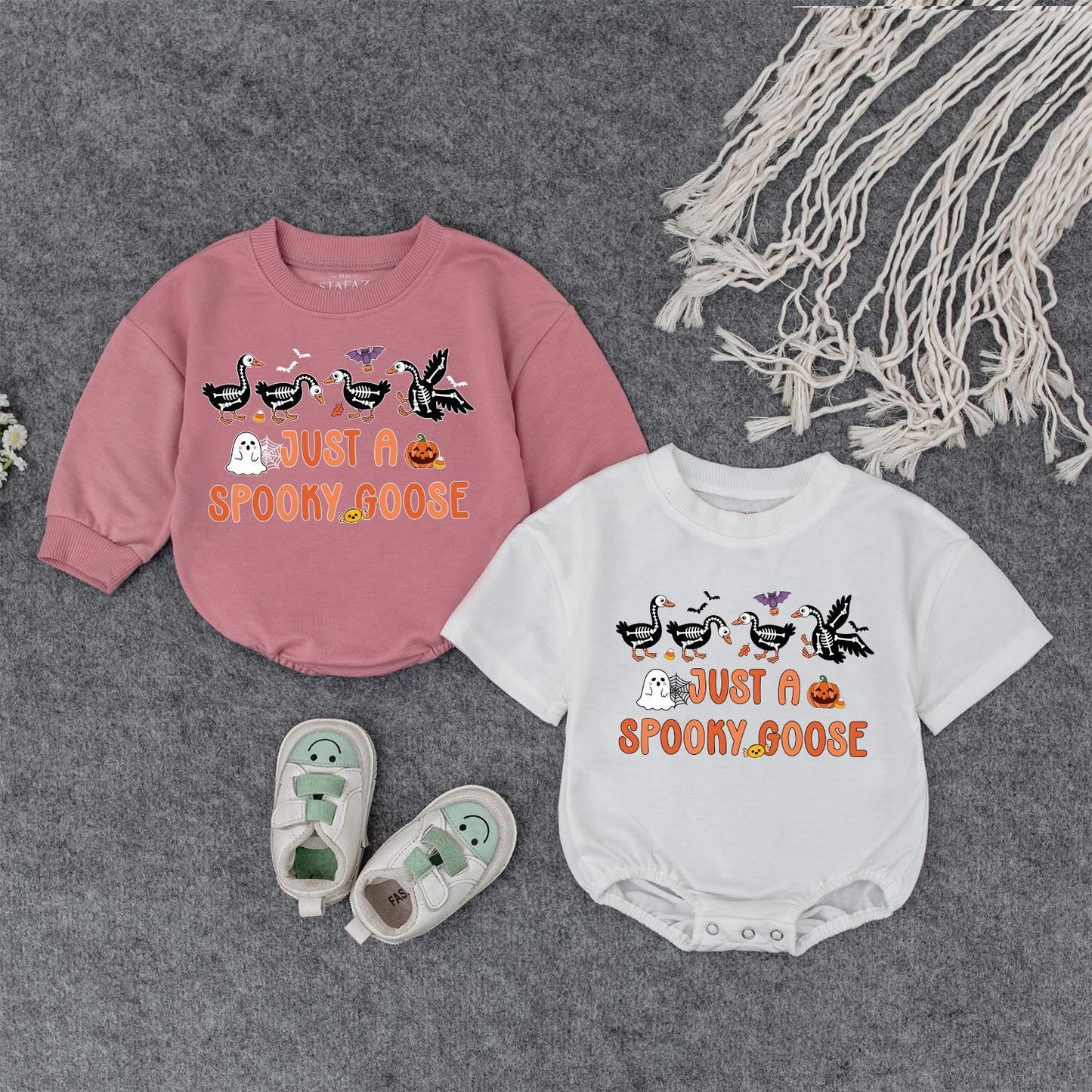 Spooky Goose Baby Halloween Sweatshirt: Cute Fall Toddler Pullover with Pumpkin, Ghost & Bats, Autumn Kids Outfit