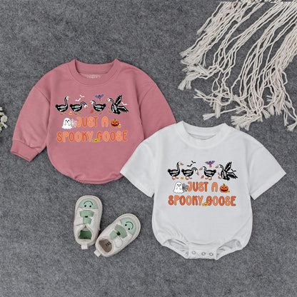 Spooky Goose Baby Halloween Sweatshirt: Cute Fall Toddler Pullover with Pumpkin, Ghost & Bats, Autumn Kids Outfit