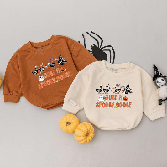 Spooky Goose Baby Halloween Sweatshirt: Cute Fall Toddler Pullover with Pumpkin, Ghost & Bats, Autumn Kids Outfit