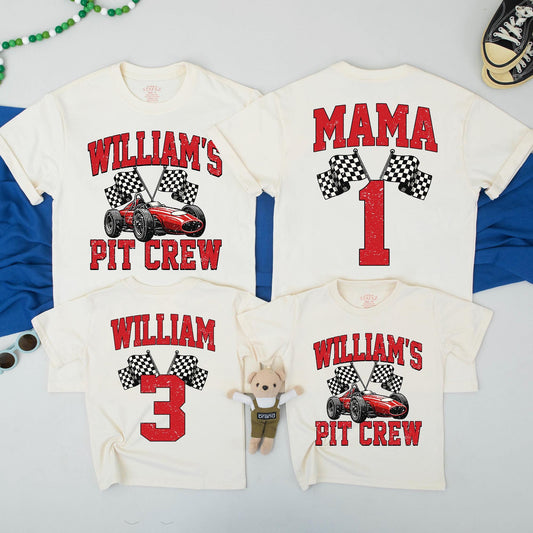 Two Fast Race Car Birthday Family Matching Shirts: William's Pit Crew 1st/3rd Birthday Boy & Mama Dada Sweatshirt