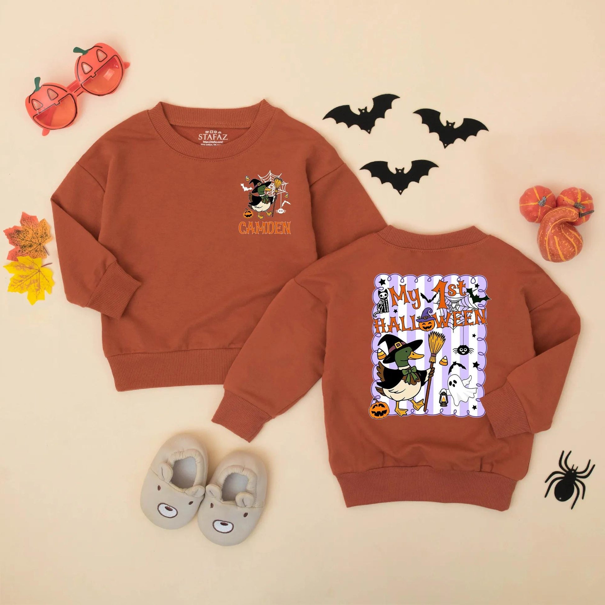 Cute Mallard Witch Halloween Baby Romper My 1st Halloween Custom Name Gift for Boys Girls