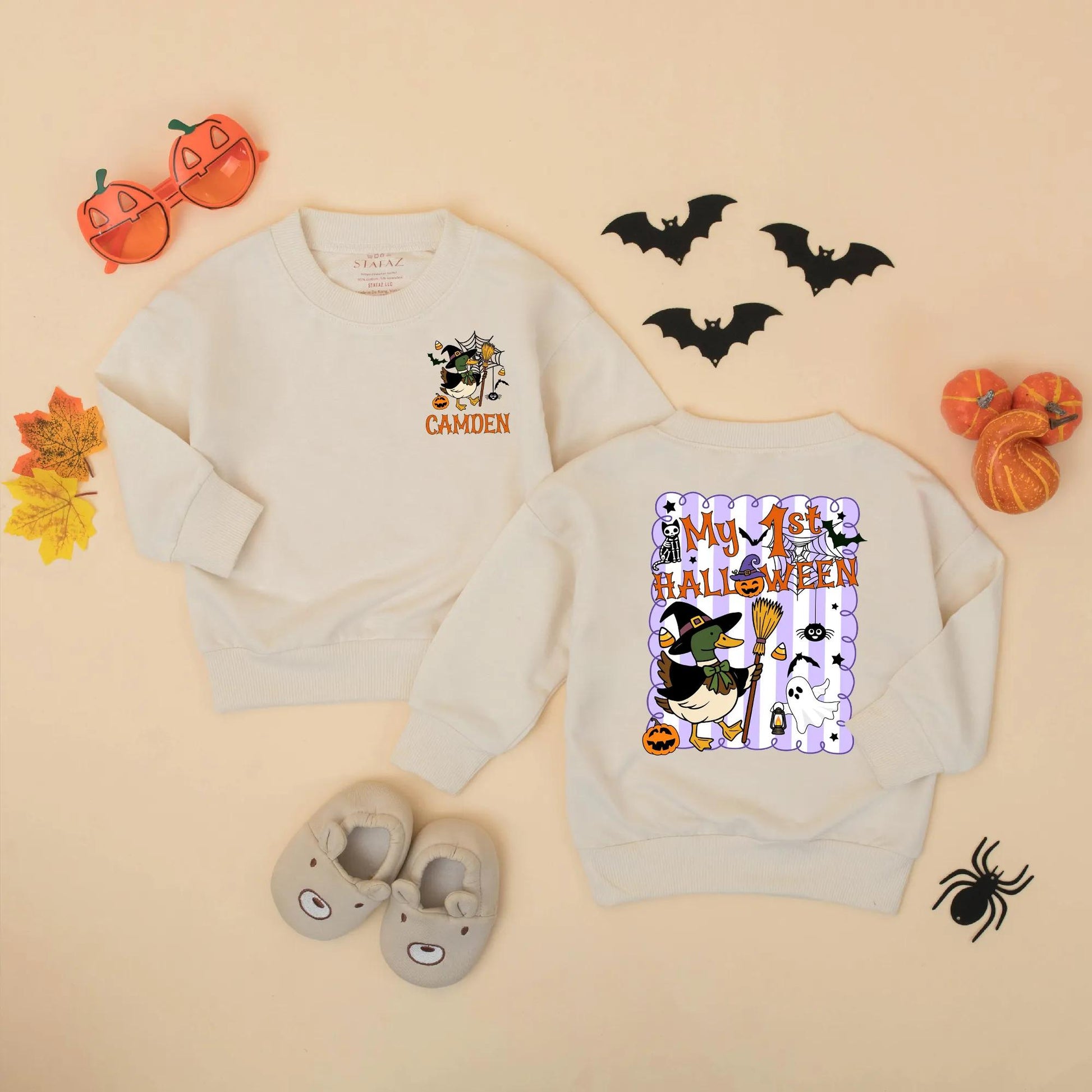 Cute Mallard Witch Halloween Baby Romper My 1st Halloween Custom Name Gift for Boys Girls