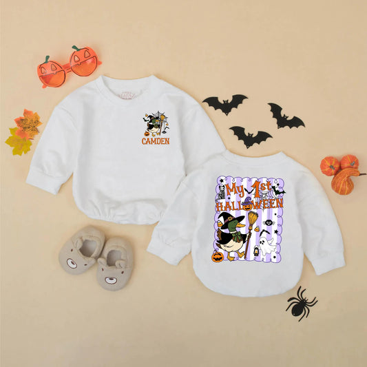 Cute Mallard Witch Halloween Baby Romper My 1st Halloween Custom Name Gift for Boys Girls