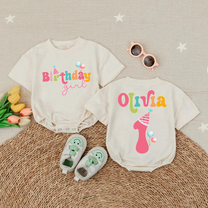 Personalized Olivia First Birthday Girl Shirt Pink Bow Cake Balloon One Year Old Party Outfit Toddler Baby Celebration Gift Cute Whimsical Tee