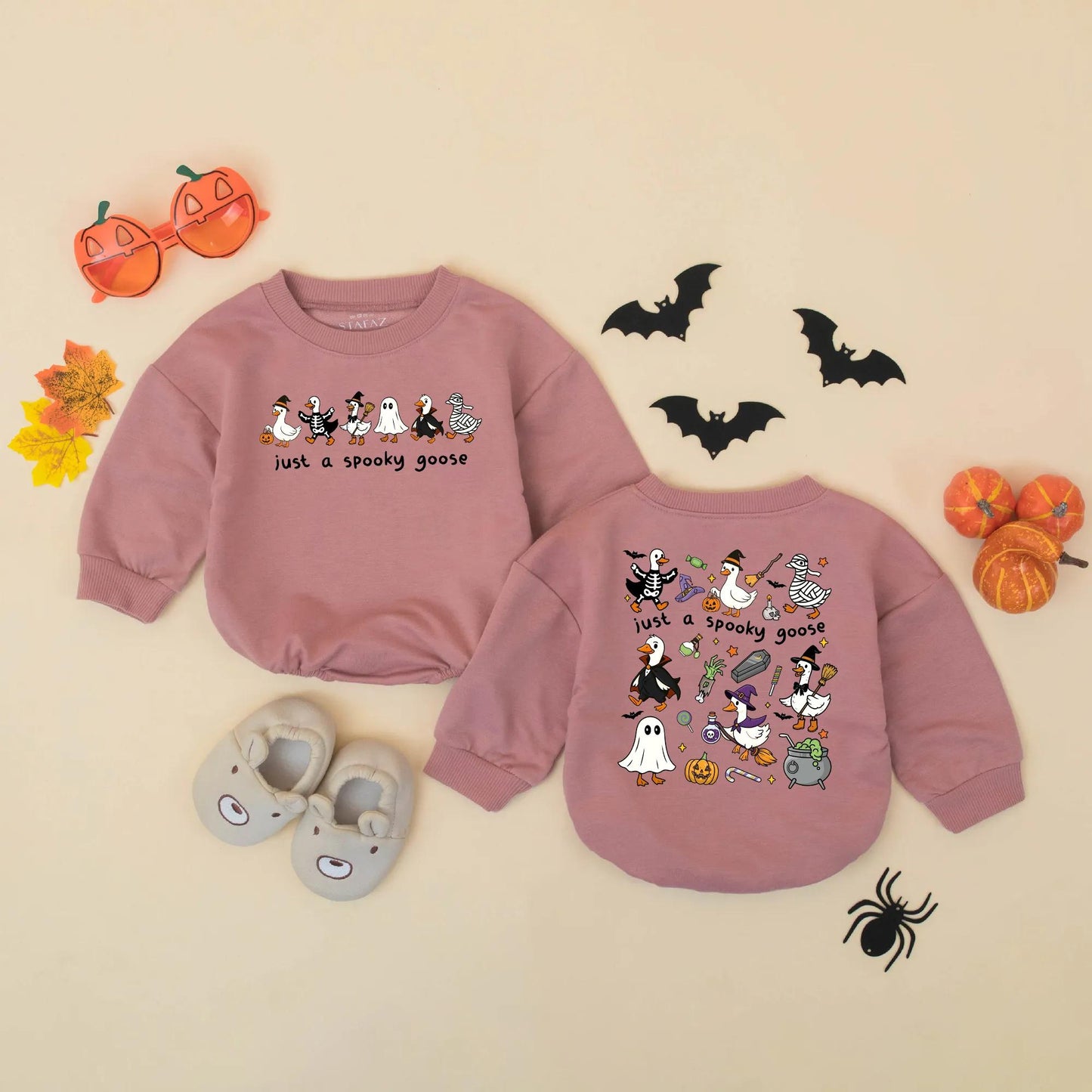 Just a Spooky Goose Baby Romper Funny Halloween Outfit Toddler Sweatshirt Fall Baby Clothes Cozy Halloween Gift
