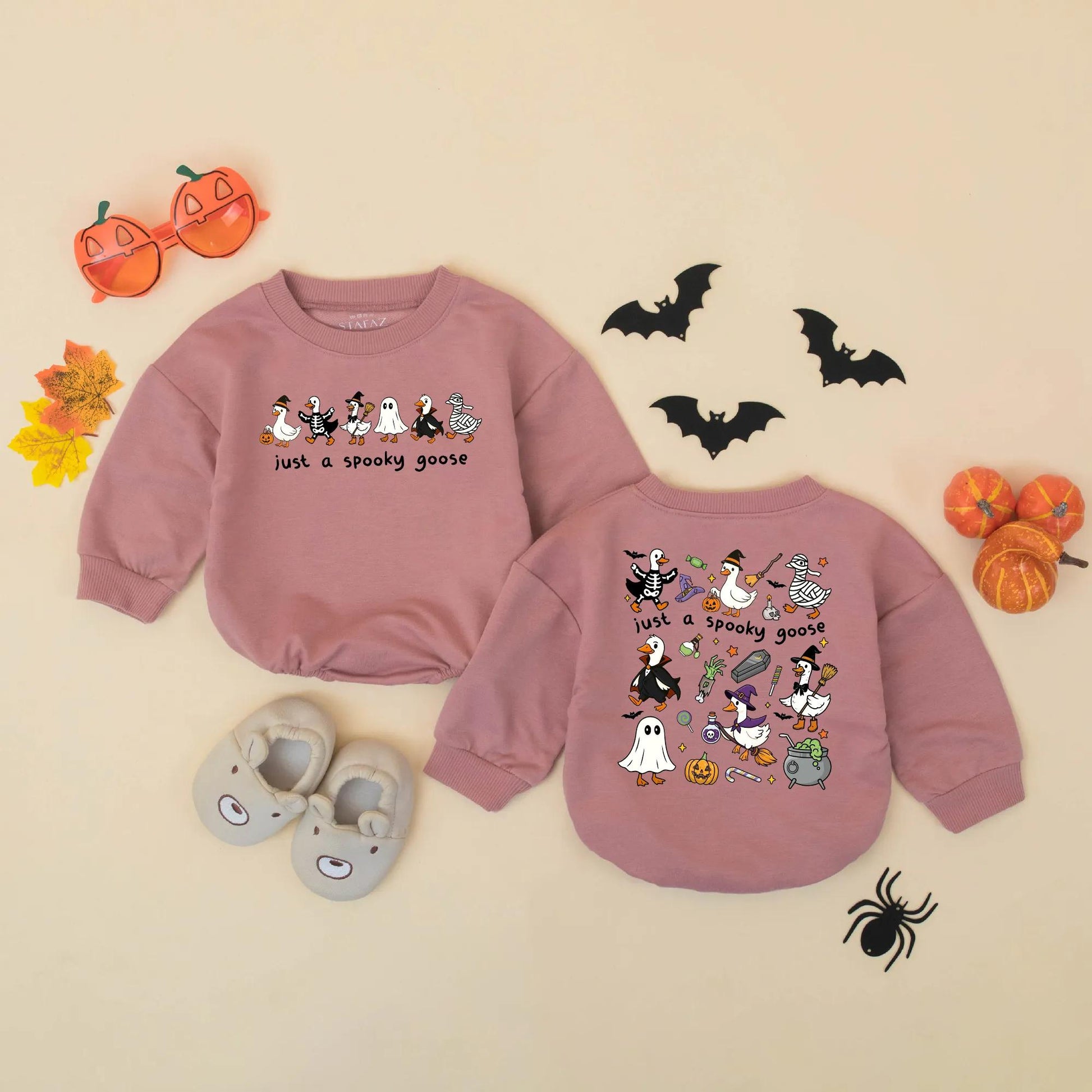 Just a Spooky Goose Baby Romper Funny Halloween Outfit Toddler Sweatshirt Fall Baby Clothes Cozy Halloween Gift